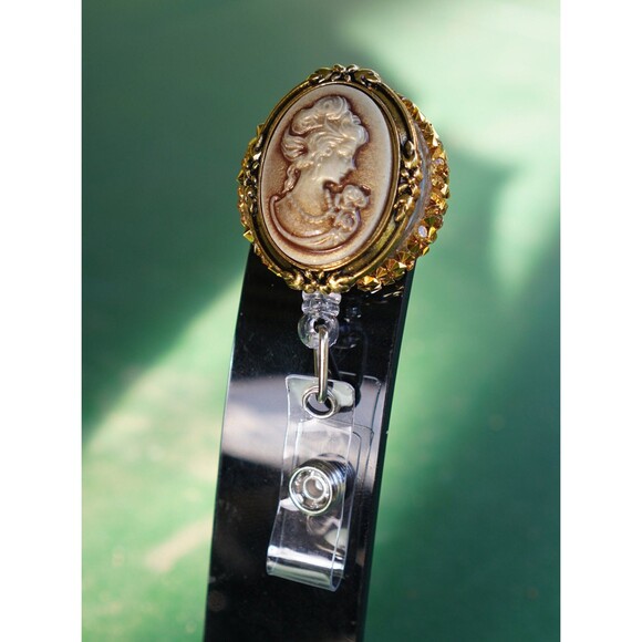 Cameo Retractable ID Badge Reel Holder with Lady Silhouette. - Picture 2 of 4